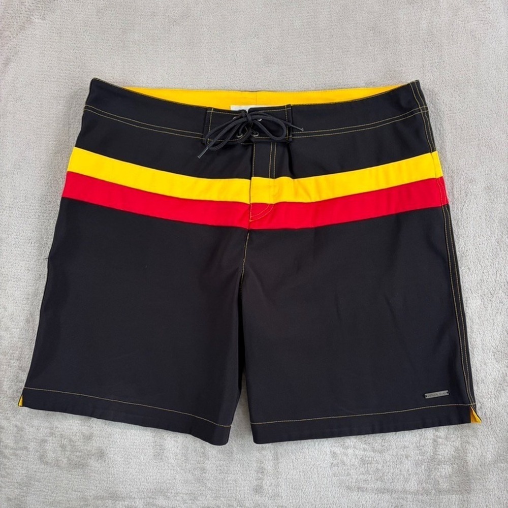 Parke & Ronen Swim Trunk Short in Black Striped 70s Inspired men 38x7 Lined NOWT